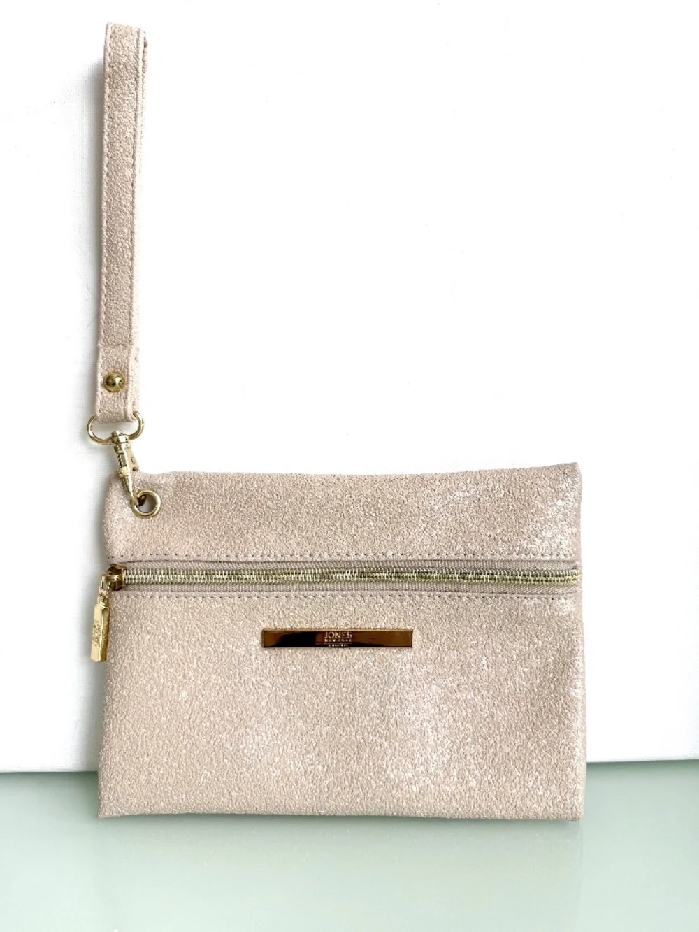 Jones New York Gold Textured Wristlet Clutch Zip Pouch